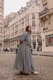 CHECKERS MIDI SKIRT - BLUE/CREAM