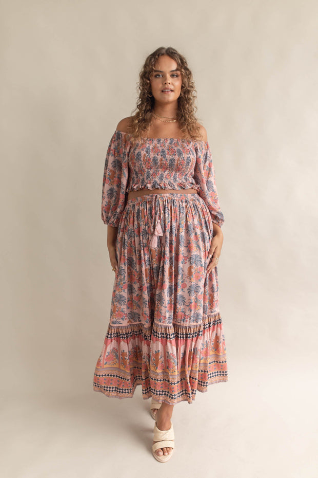 PARADISE SHIRRED BLOUSE - MUSK