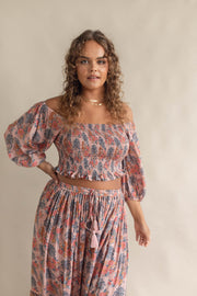 PARADISE SHIRRED BLOUSE - MUSK