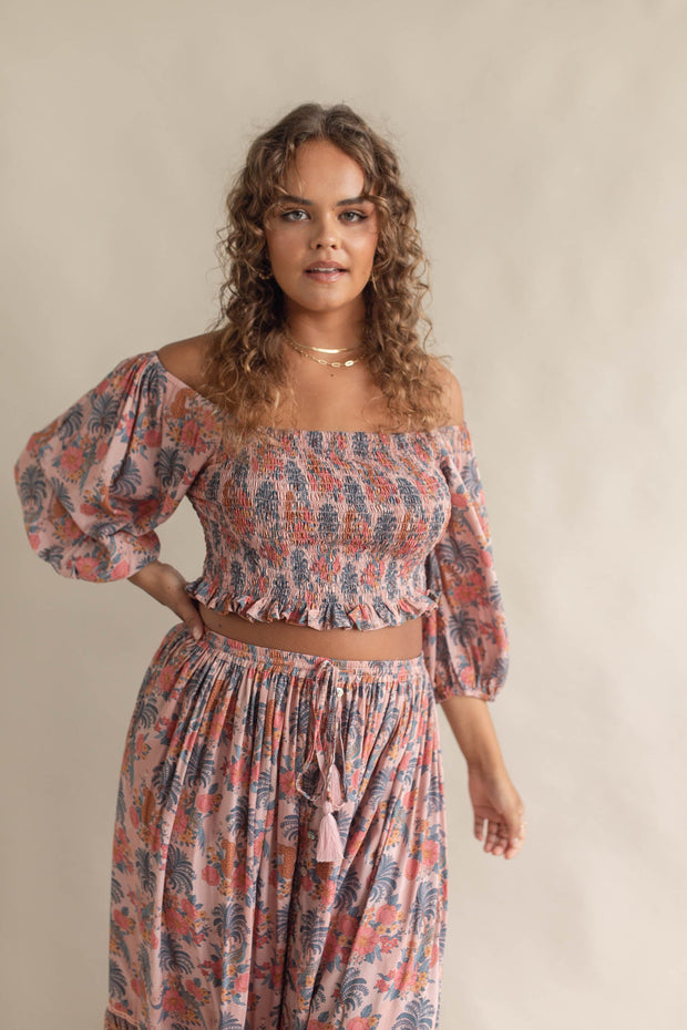 PARADISE SHIRRED BLOUSE - MUSK