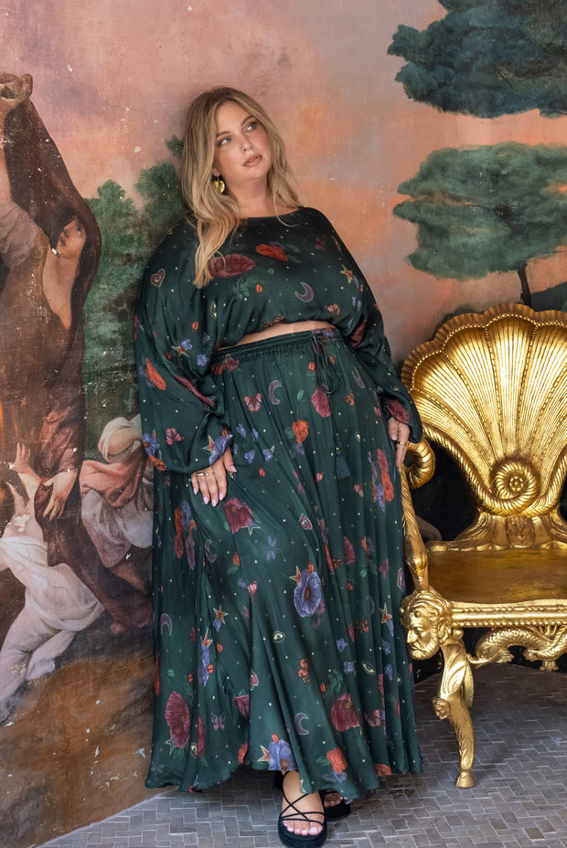 [PRE-ORDER] Midnight Botanica Skirt - Emerald