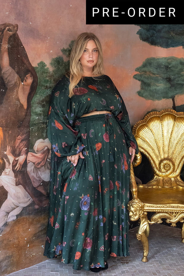 [PRE-ORDER] Midnight Botanica Skirt - Emerald