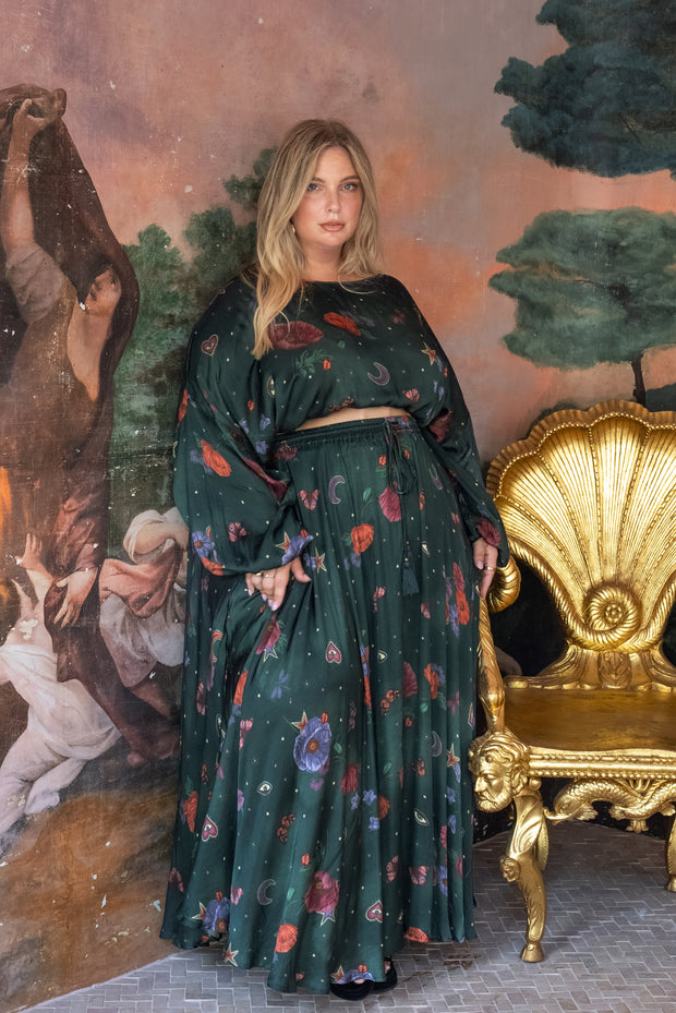 [PRE-ORDER] Midnight Botanica Skirt - Emerald