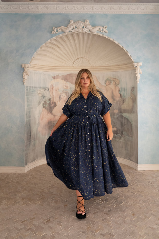 Starry Tie shirtdress - Night Sky