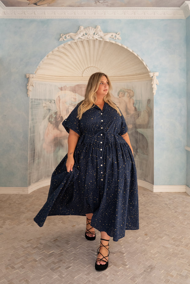 Starry Tie shirtdress - Night Sky