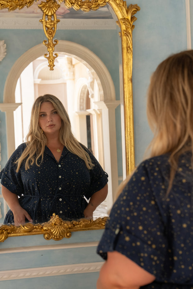 Starry Tie shirtdress - Night Sky