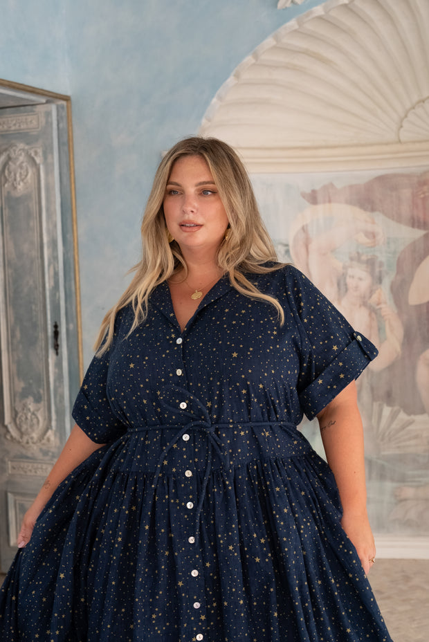 Starry Tie shirtdress - Night Sky