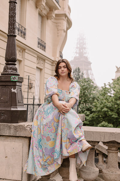 THE DREAMER SHIRRED MIDI DRESS - PASTEL