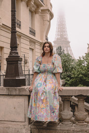 THE DREAMER SHIRRED MIDI DRESS - PASTEL