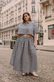 CHECKERS OVERSIZED CROP SHIRT - CREAM/BLUE