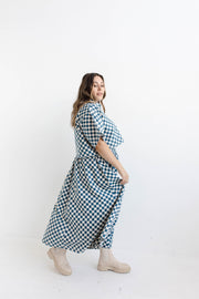 CHECKERS MIDI SKIRT - BLUE/CREAM