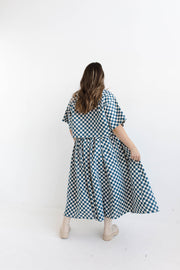 CHECKERS OVERSIZED CROP SHIRT - CREAM/BLUE