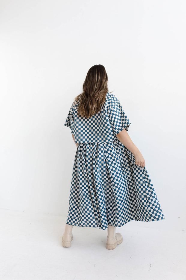 CHECKERS MIDI SKIRT - BLUE/CREAM