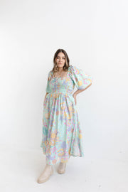 THE DREAMER SHIRRED MIDI DRESS - PASTEL