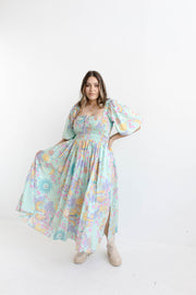 THE DREAMER SHIRRED MIDI DRESS - PASTEL