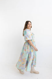 THE DREAMER SHIRRED MIDI DRESS - PASTEL