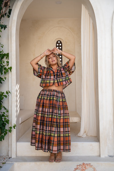 [PRE-ORDER] HARVEST PLAID MIDI SKIRT
