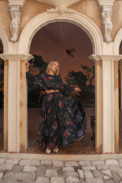 Midnight Botanica Skirt - Emerald