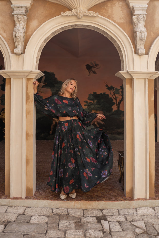 [PRE-ORDER] Midnight Botanica Skirt - Emerald