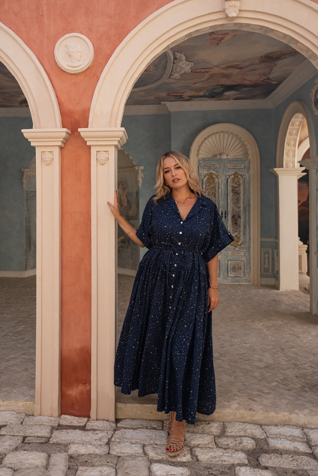 Starry Tie shirtdress - Night Sky