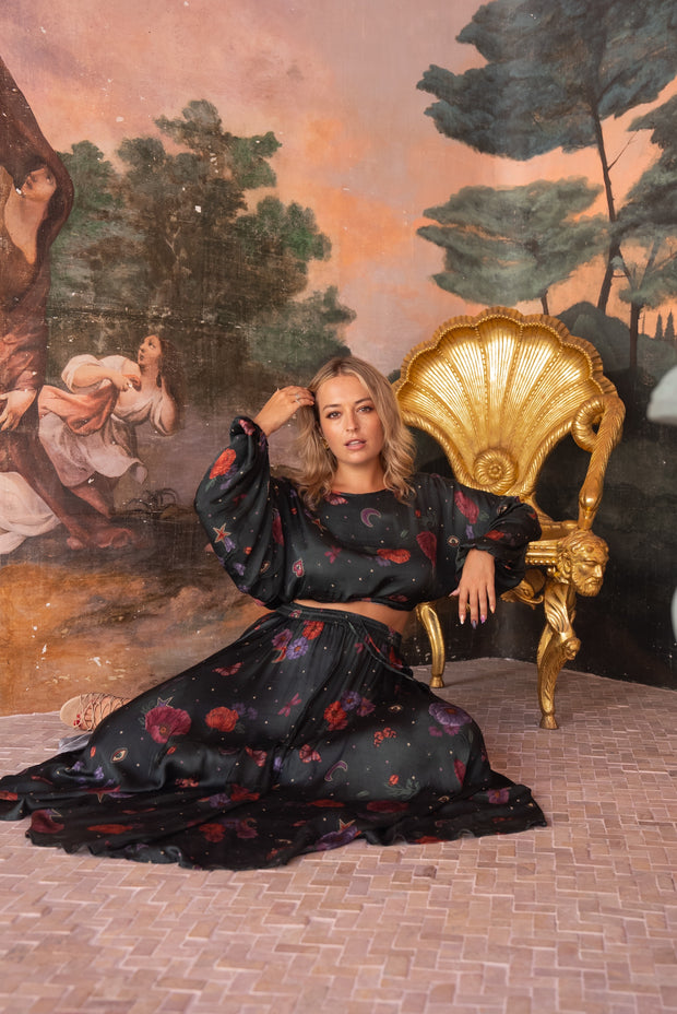 Midnight Botanica Crop Blouse - Emerald