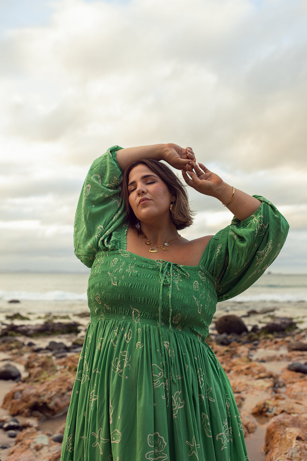 Saltwater Shirred Midi Dress