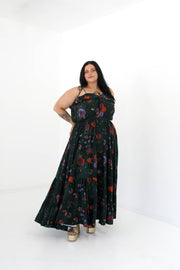 Midnight Botanica Strappy Gown - Emerald