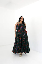 Midnight Botanica Strappy Gown - Emerald