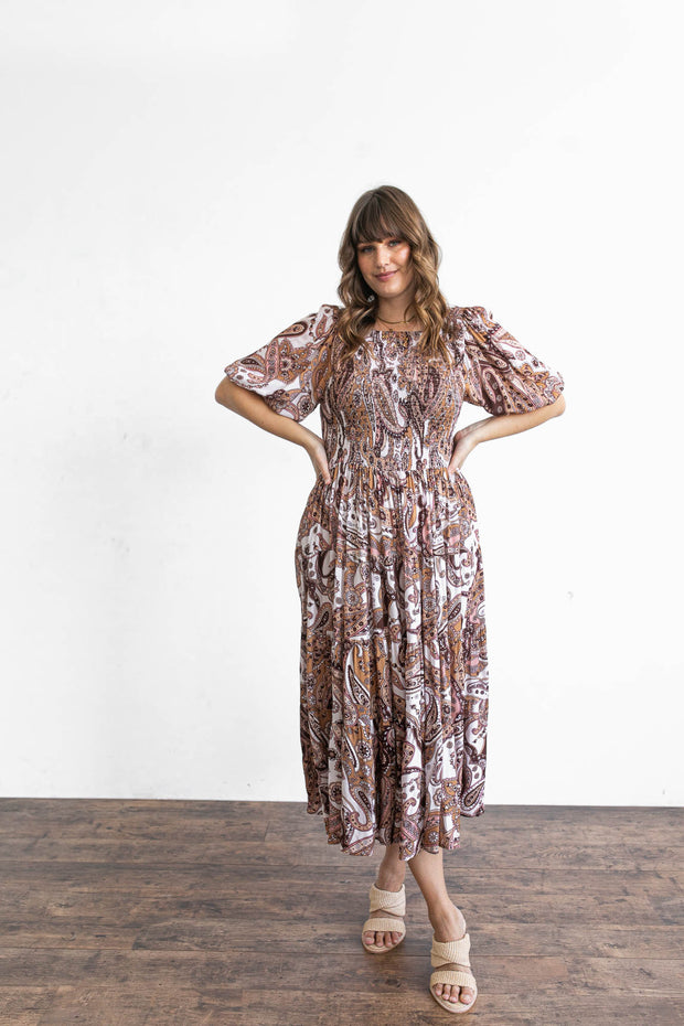 MYSTIC TIERED SHIRRED DRESS - DAWN