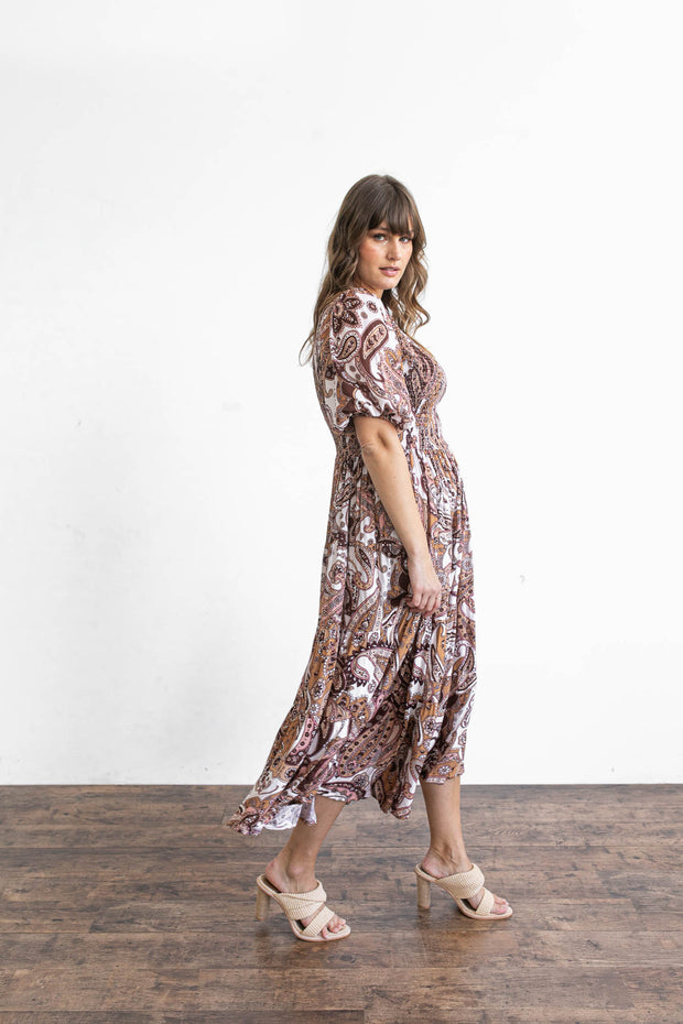 MYSTIC TIERED SHIRRED DRESS - DAWN