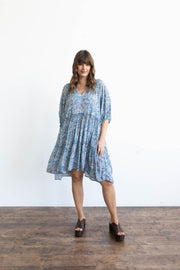 CASA SMOCK MINI DRESS - BLUE