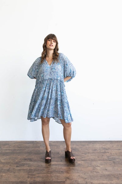 CASA SMOCK MINI DRESS - BLUE
