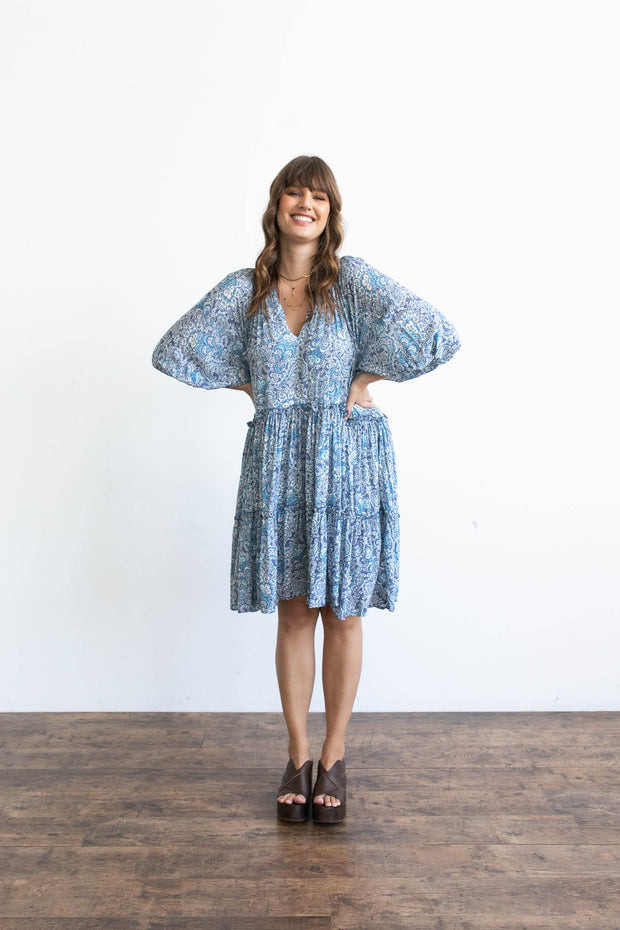 CASA SMOCK MINI DRESS - BLUE