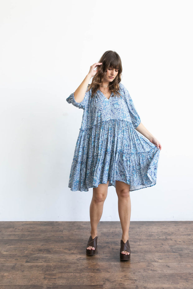 CASA SMOCK MINI DRESS - BLUE