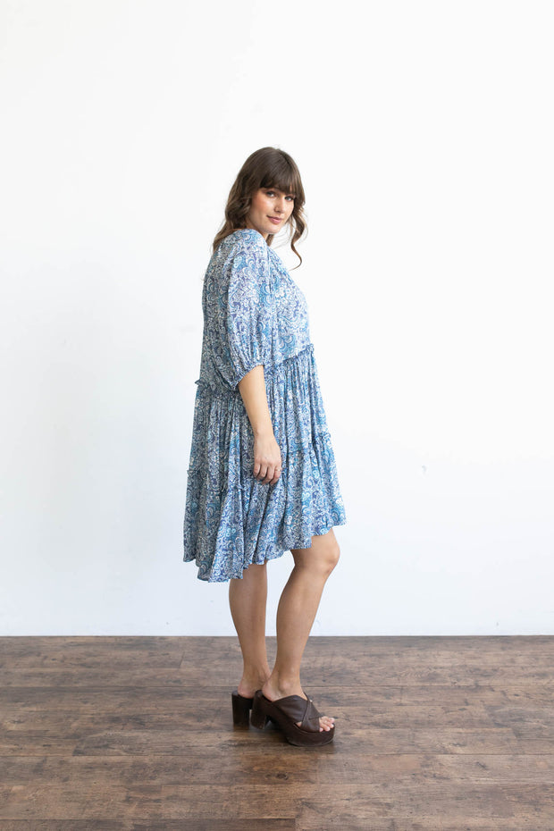 CASA SMOCK MINI DRESS - BLUE