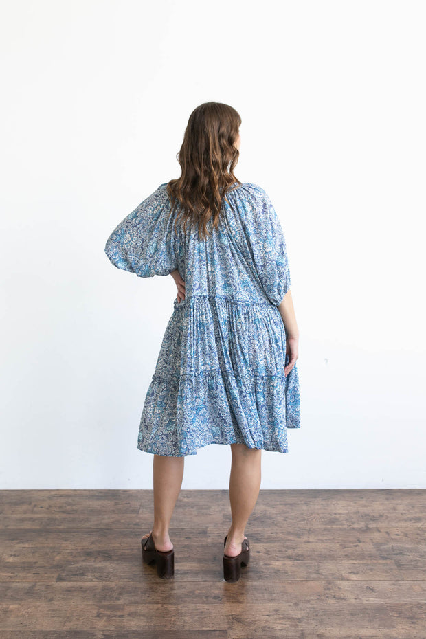 CASA SMOCK MINI DRESS - BLUE
