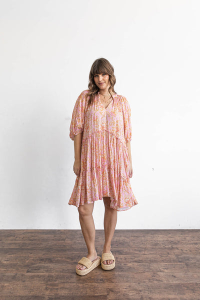 CASA SMOCK MINI DRESS - PINK