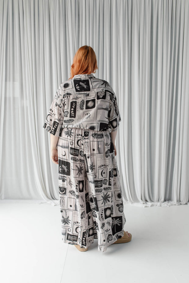 SHOAL WIDE LEG PANTS - MONOCHROME