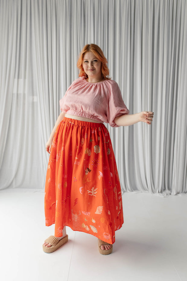 LINEN CROP BLOUSE - PINK