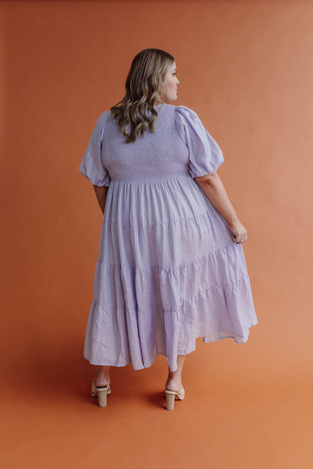 ASTRAL TIERED SHIRRED DRESS - LILAC