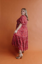 COSMOS TIERED SHIRRED DRESS - TERRACOTTA