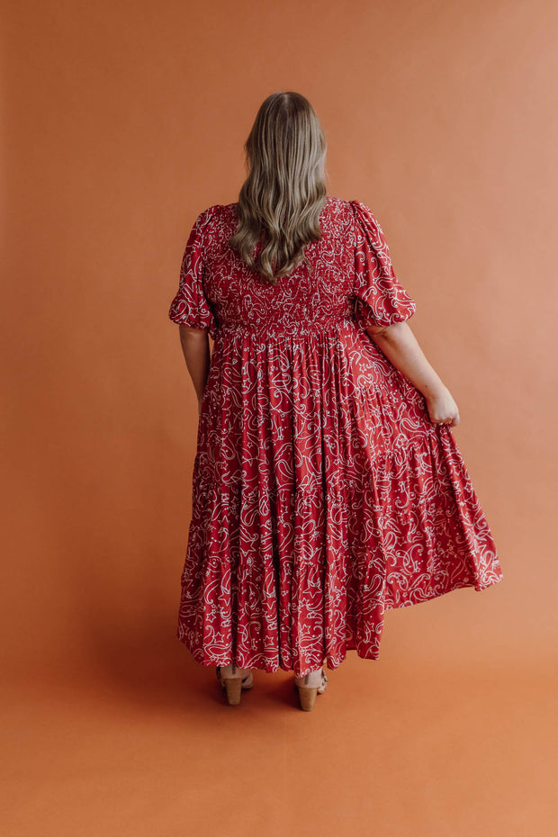 COSMOS TIERED SHIRRED DRESS - TERRACOTTA