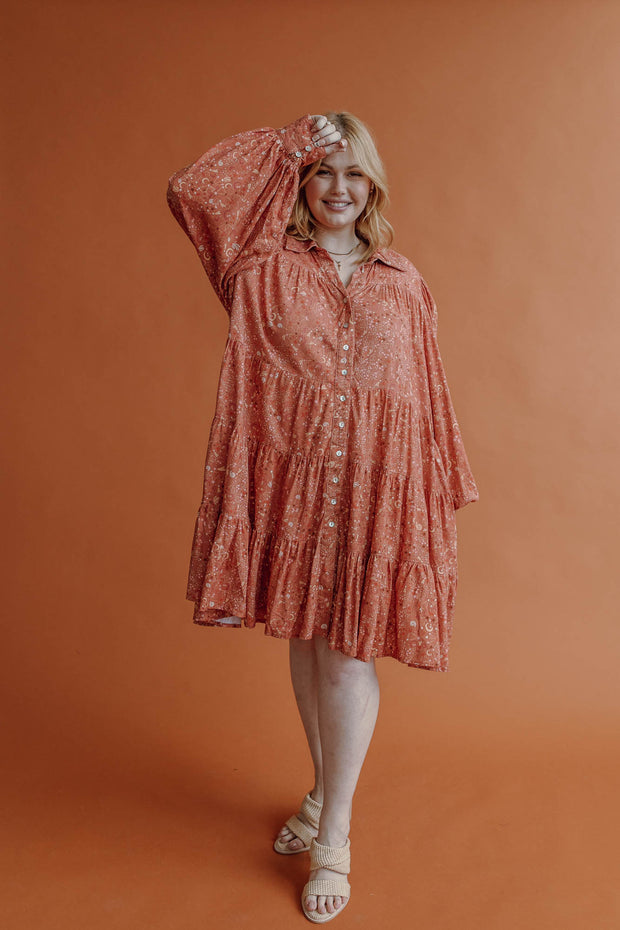 STARBURST LINEN MINI DRESS - MARMALADE