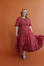 COSMOS TIERED SHIRRED DRESS - TERRACOTTA
