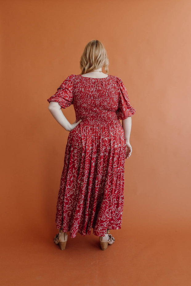 COSMOS TIERED SHIRRED DRESS - TERRACOTTA
