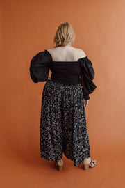 STELLAR LONG SLEEVE SHIRRED BLOUSE - BLACK