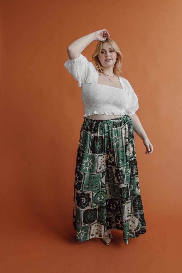 STELLAR SHORT SLEEVE SHIRRED BLOUSE - WHITE