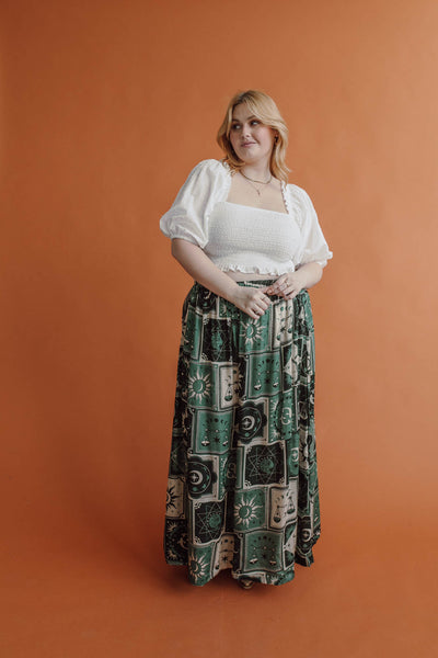STELLAR SHORT SLEEVE SHIRRED BLOUSE - WHITE
