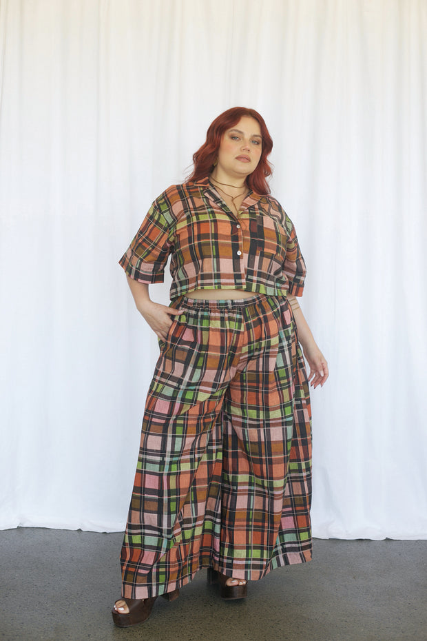HARVEST PLAID OVERSIZED CROP SHIRT