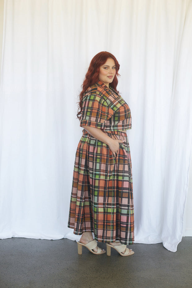 HARVEST PLAID OVERSIZED CROP SHIRT